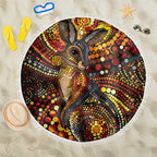 Kangaroo At Night Art Beach Blanket Aboriginal Dot Painting