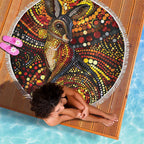 Kangaroo At Night Art Beach Blanket Aboriginal Dot Painting