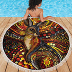 Kangaroo At Night Art Beach Blanket Aboriginal Dot Painting
