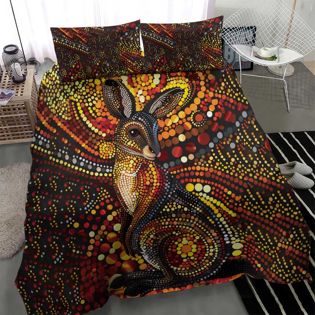 Kangaroo At Night Art Bedding Set Aboriginal Dot Painting