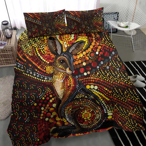 Kangaroo At Night Art Bedding Set Aboriginal Dot Painting