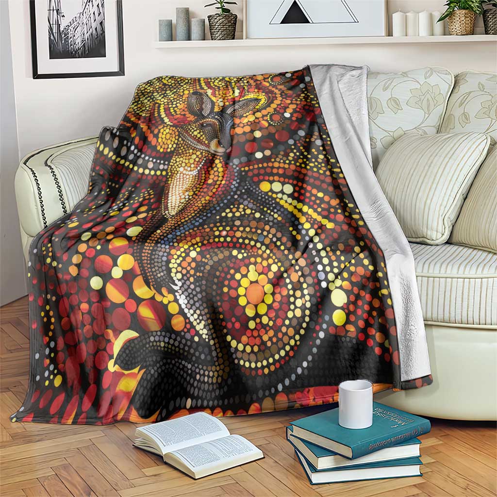 Kangaroo At Night Art Blanket Aboriginal Dot Painting