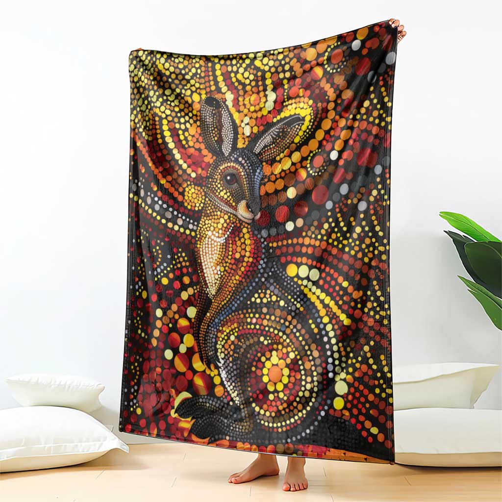 Kangaroo At Night Art Blanket Aboriginal Dot Painting