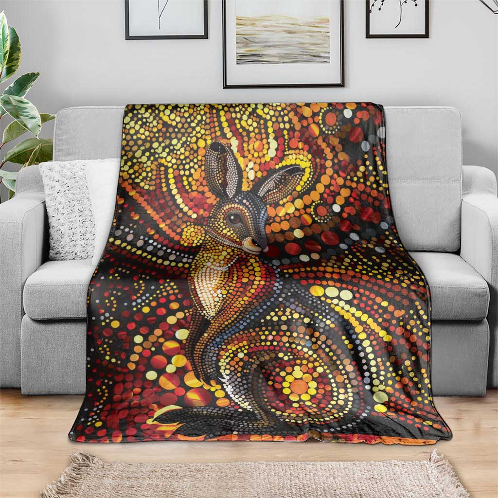 Kangaroo At Night Art Blanket Aboriginal Dot Painting