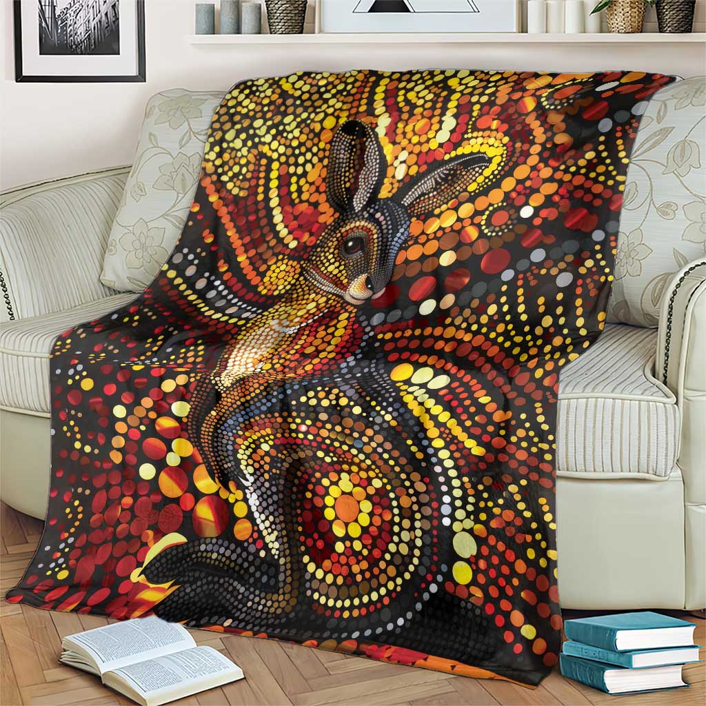 Kangaroo At Night Art Blanket Aboriginal Dot Painting