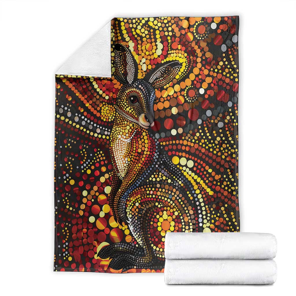 Kangaroo At Night Art Blanket Aboriginal Dot Painting