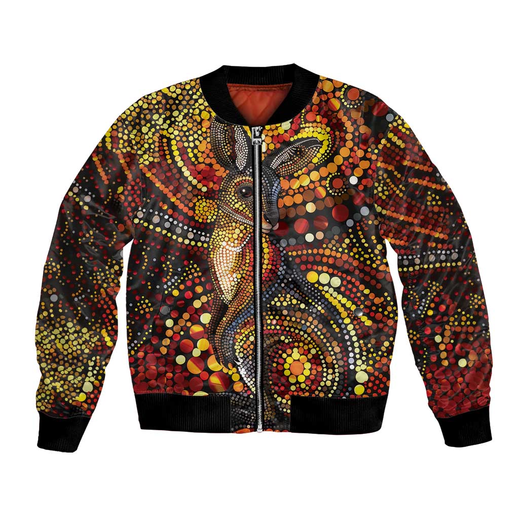 Kangaroo At Night Art Bomber Jacket Aboriginal Dot Painting