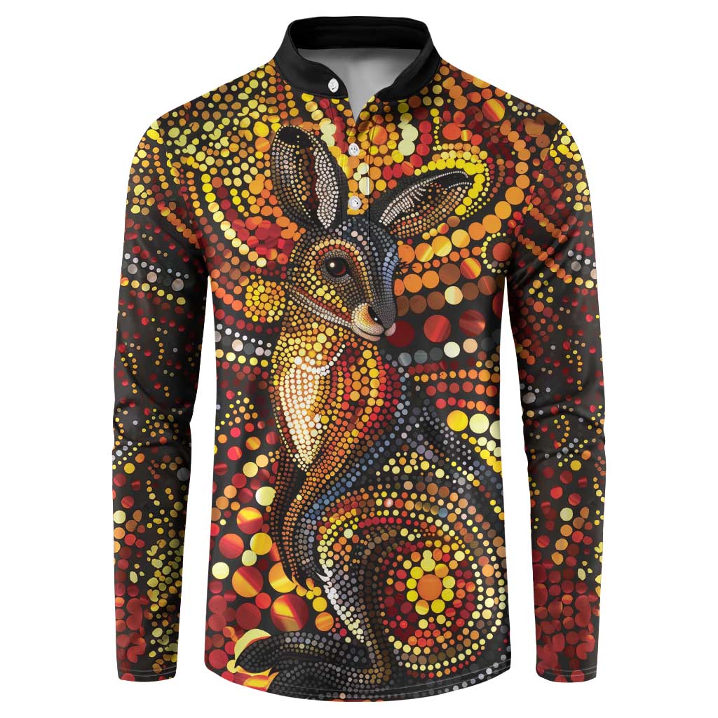 Kangaroo At Night Art Button Sweatshirt Aboriginal Dot Painting
