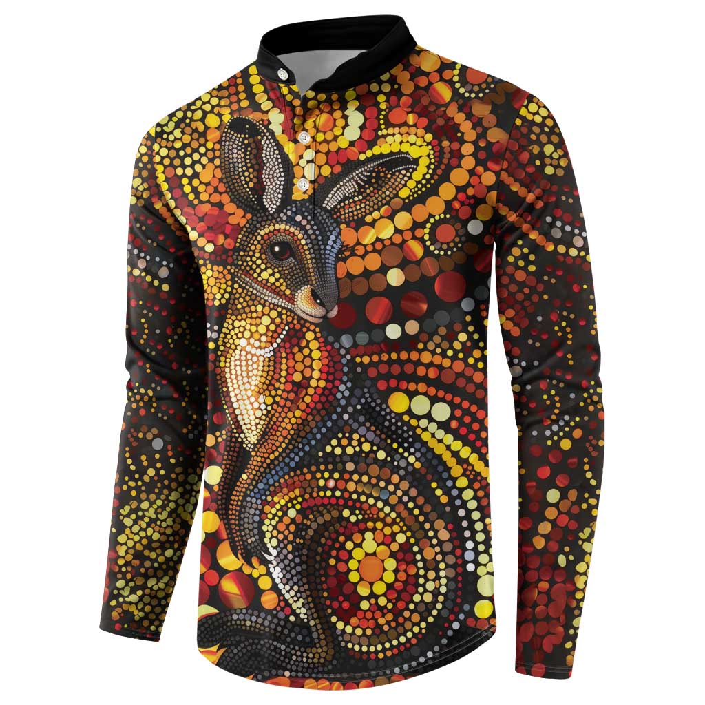 Kangaroo At Night Art Button Sweatshirt Aboriginal Dot Painting