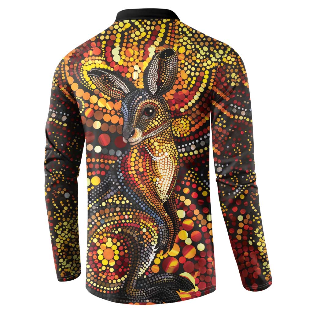 Kangaroo At Night Art Button Sweatshirt Aboriginal Dot Painting