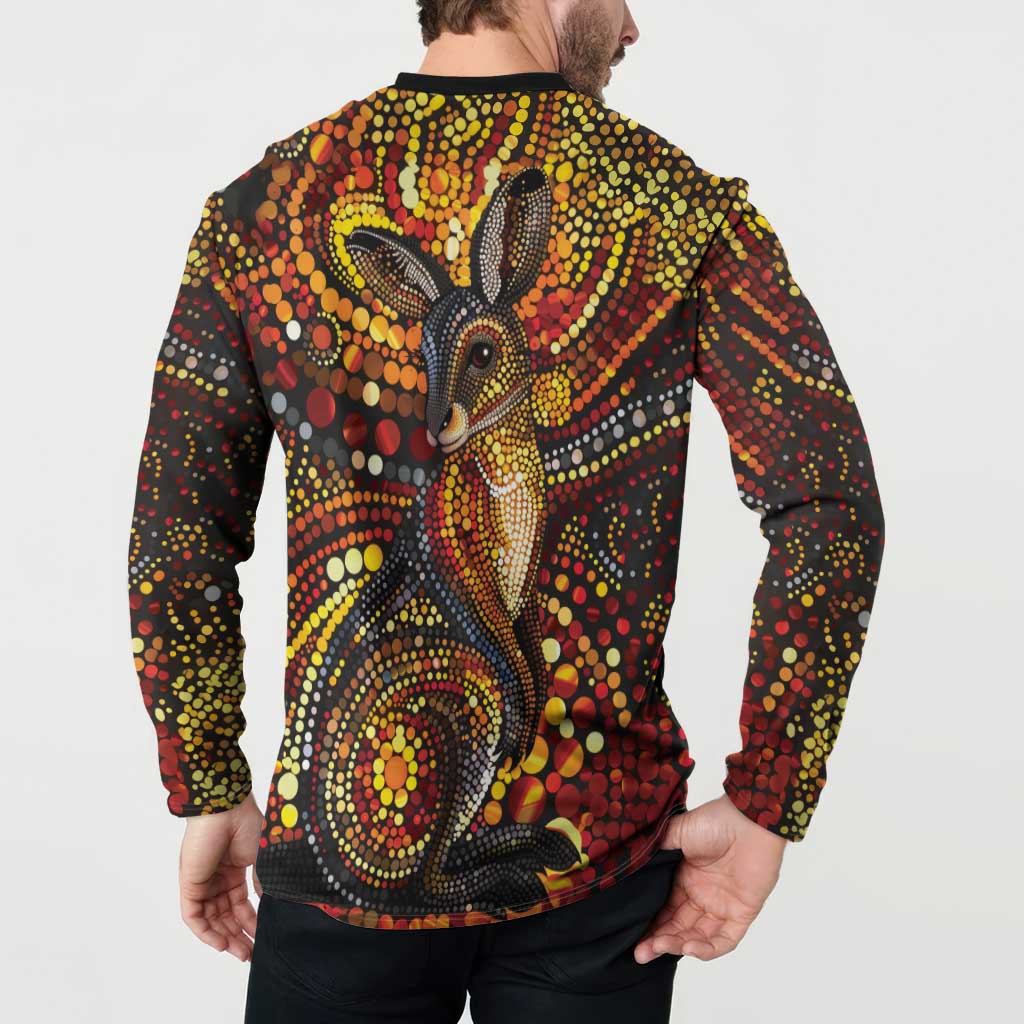 Kangaroo At Night Art Button Sweatshirt Aboriginal Dot Painting