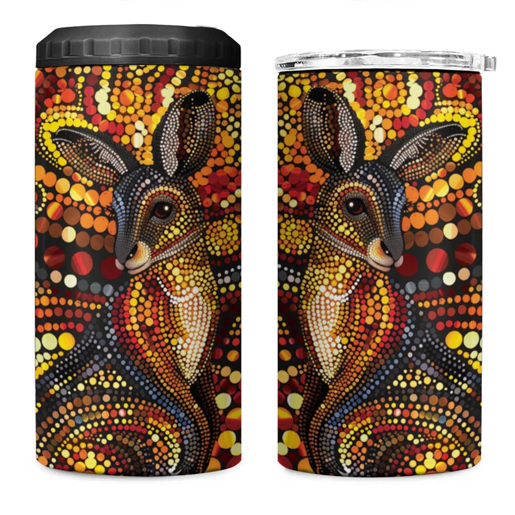 Kangaroo At Night Art 4 in 1 Can Cooler Tumbler Aboriginal Dot Painting