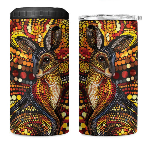 Kangaroo At Night Art 4 in 1 Can Cooler Tumbler Aboriginal Dot Painting