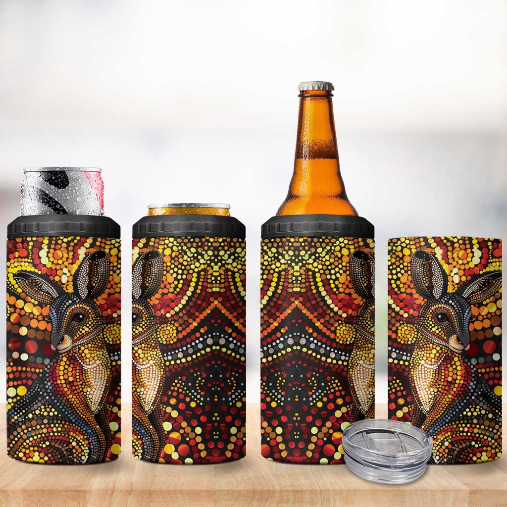 Kangaroo At Night Art 4 in 1 Can Cooler Tumbler Aboriginal Dot Painting