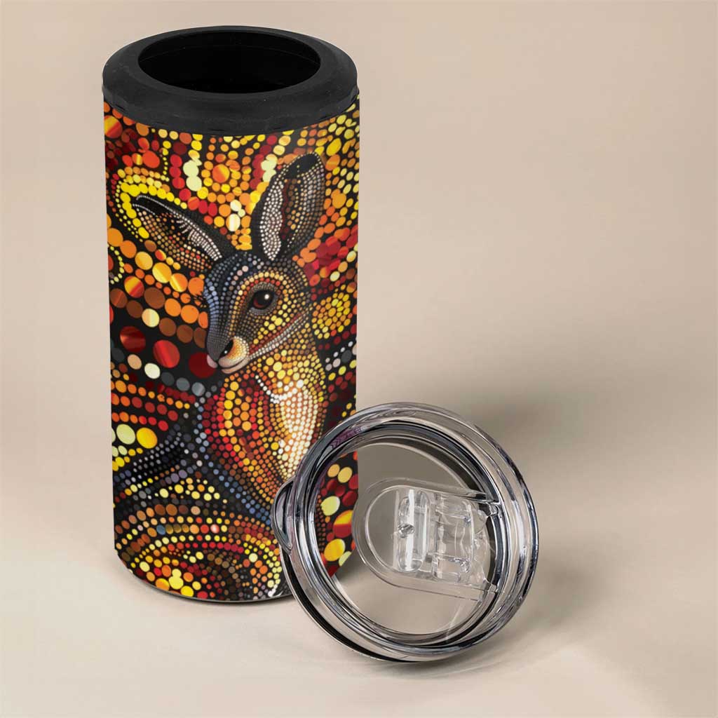 Kangaroo At Night Art 4 in 1 Can Cooler Tumbler Aboriginal Dot Painting