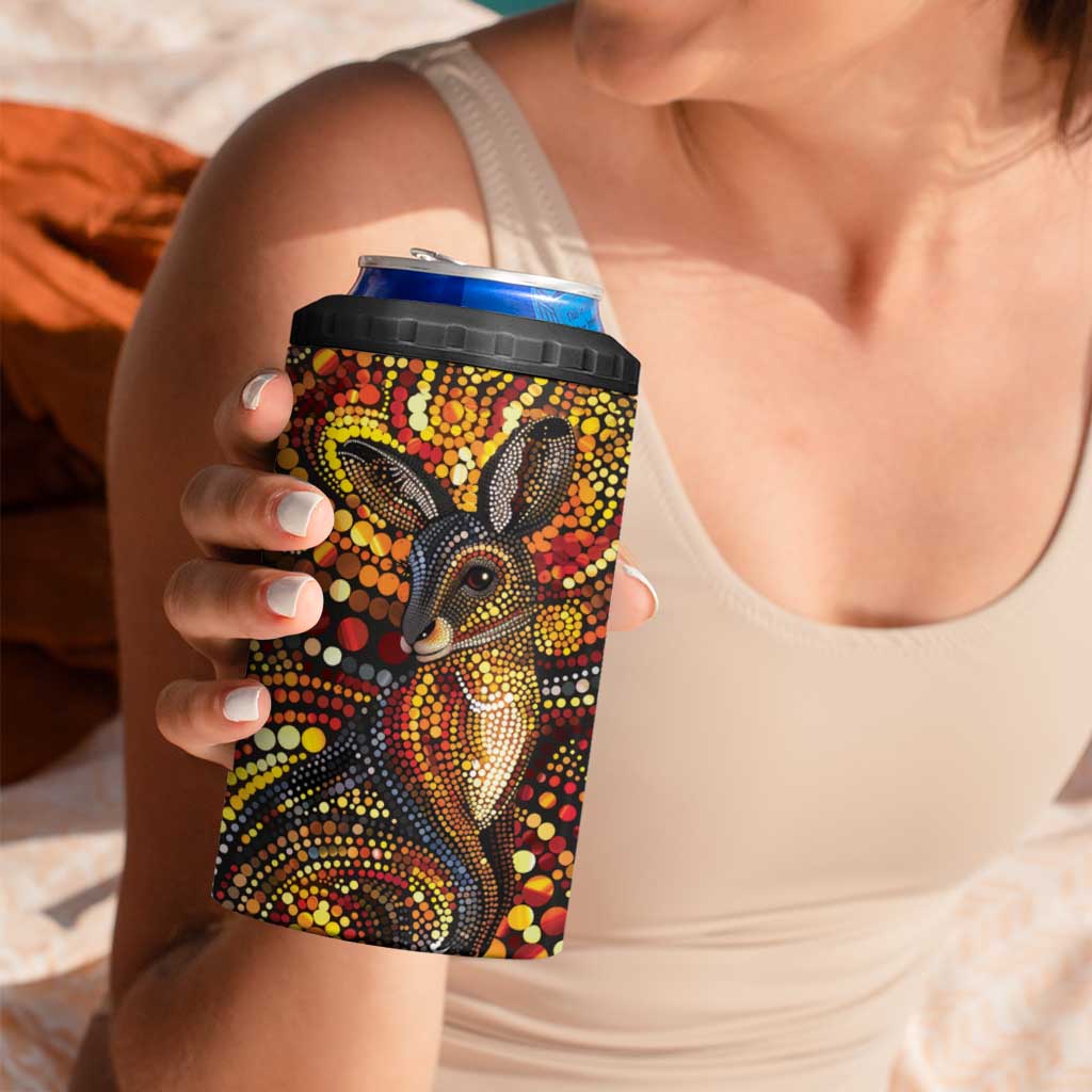 Kangaroo At Night Art 4 in 1 Can Cooler Tumbler Aboriginal Dot Painting