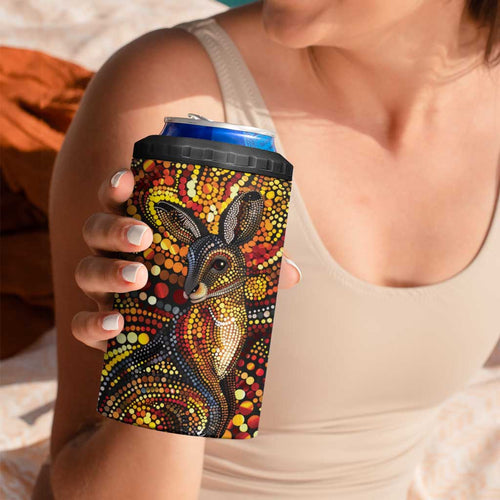 Kangaroo At Night Art 4 in 1 Can Cooler Tumbler Aboriginal Dot Painting