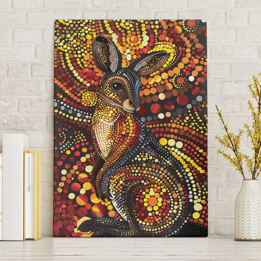 Kangaroo At Night Art Canvas Wall Art Aboriginal Dot Painting