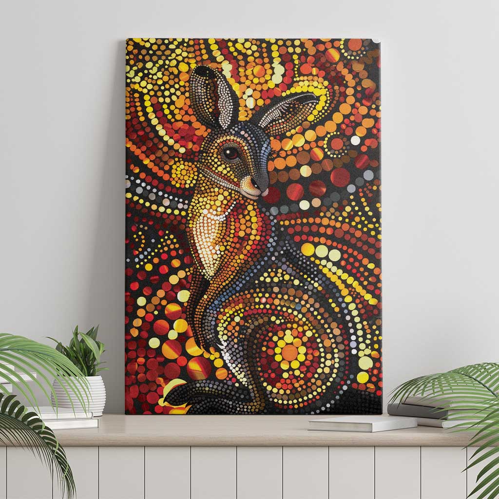 Kangaroo At Night Art Canvas Wall Art Aboriginal Dot Painting
