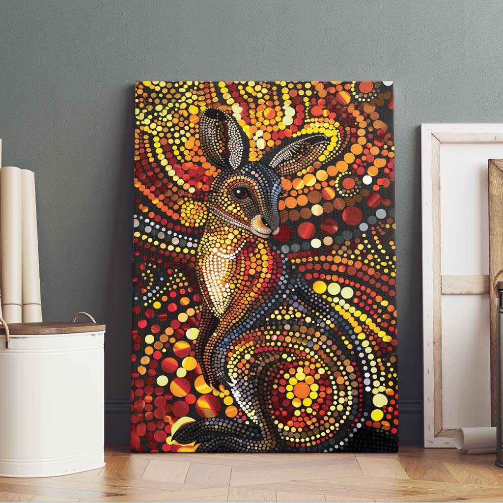 Kangaroo At Night Art Canvas Wall Art Aboriginal Dot Painting