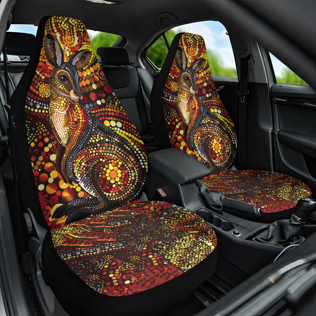 Kangaroo At Night Art Car Seat Cover Aboriginal Dot Painting