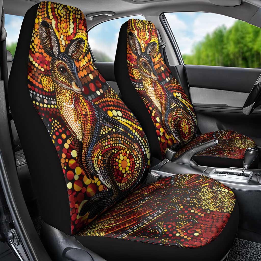 Kangaroo At Night Art Car Seat Cover Aboriginal Dot Painting