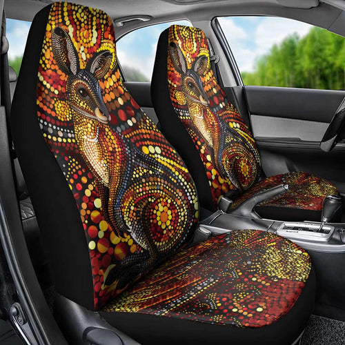 Kangaroo At Night Art Car Seat Cover Aboriginal Dot Painting