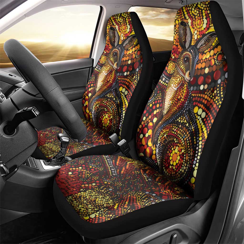 Kangaroo At Night Art Car Seat Cover Aboriginal Dot Painting