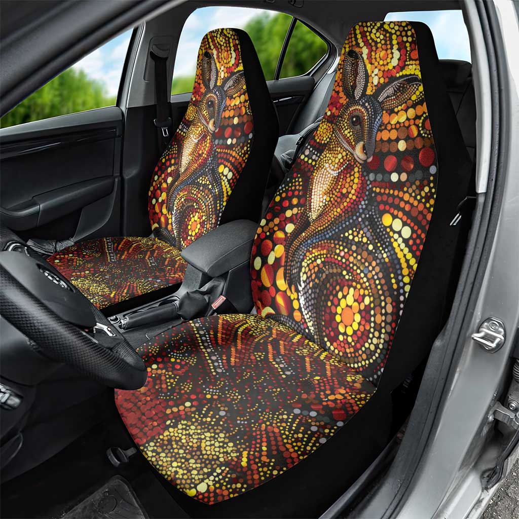 Kangaroo At Night Art Car Seat Cover Aboriginal Dot Painting