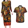Kangaroo At Night Art Couples Matching Long Sleeve Bodycon Dress and Hawaiian Shirt Aboriginal Dot Painting
