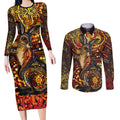 Kangaroo At Night Art Couples Matching Long Sleeve Bodycon Dress and Long Sleeve Button Shirt Aboriginal Dot Painting