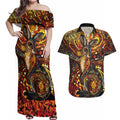 Kangaroo At Night Art Couples Matching Off Shoulder Maxi Dress and Hawaiian Shirt Aboriginal Dot Painting