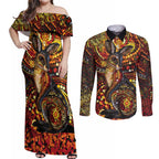 Kangaroo At Night Art Couples Matching Off Shoulder Maxi Dress and Long Sleeve Button Shirt Aboriginal Dot Painting