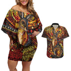 Kangaroo At Night Art Couples Matching Off Shoulder Short Dress and Hawaiian Shirt Aboriginal Dot Painting