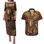 Kangaroo At Night Art Couples Matching Puletasi and Hawaiian Shirt Aboriginal Dot Painting