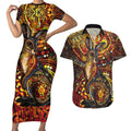 Kangaroo At Night Art Couples Matching Short Sleeve Bodycon Dress and Hawaiian Shirt Aboriginal Dot Painting