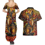 Kangaroo At Night Art Couples Matching Summer Maxi Dress and Hawaiian Shirt Aboriginal Dot Painting