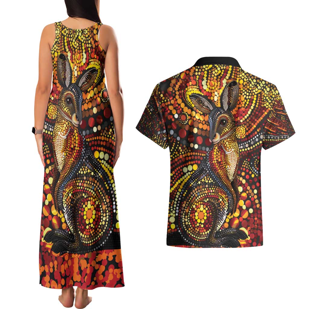 Kangaroo At Night Art Couples Matching Tank Maxi Dress and Hawaiian Shirt Aboriginal Dot Painting