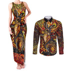 Kangaroo At Night Art Couples Matching Tank Maxi Dress and Long Sleeve Button Shirt Aboriginal Dot Painting
