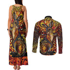 Kangaroo At Night Art Couples Matching Tank Maxi Dress and Long Sleeve Button Shirt Aboriginal Dot Painting