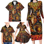 Kangaroo At Night Art Family Matching Long Sleeve Bodycon Dress and Hawaiian Shirt Aboriginal Dot Painting