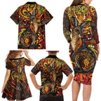 Kangaroo At Night Art Family Matching Long Sleeve Bodycon Dress and Hawaiian Shirt Aboriginal Dot Painting