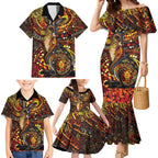 Kangaroo At Night Art Family Matching Mermaid Dress and Hawaiian Shirt Aboriginal Dot Painting