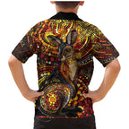 Kangaroo At Night Art Family Matching Mermaid Dress and Hawaiian Shirt Aboriginal Dot Painting