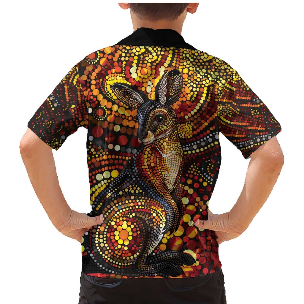 Kangaroo At Night Art Family Matching Mermaid Dress and Hawaiian Shirt Aboriginal Dot Painting