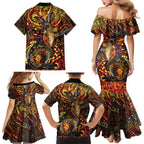 Kangaroo At Night Art Family Matching Mermaid Dress and Hawaiian Shirt Aboriginal Dot Painting