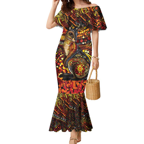 Kangaroo At Night Art Family Matching Mermaid Dress and Hawaiian Shirt Aboriginal Dot Painting