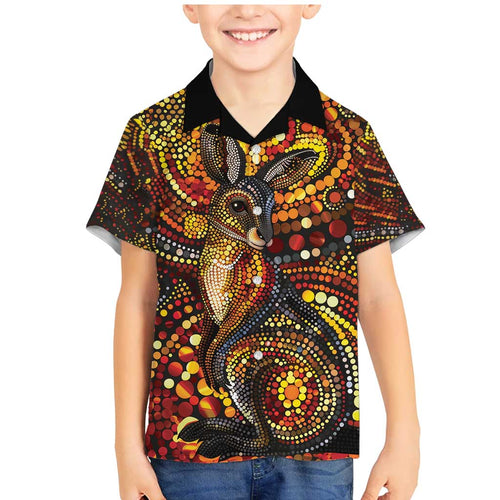 Kangaroo At Night Art Family Matching Mermaid Dress and Hawaiian Shirt Aboriginal Dot Painting