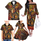 Kangaroo At Night Art Family Matching Off The Shoulder Long Sleeve Dress and Hawaiian Shirt Aboriginal Dot Painting