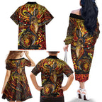 Kangaroo At Night Art Family Matching Off The Shoulder Long Sleeve Dress and Hawaiian Shirt Aboriginal Dot Painting